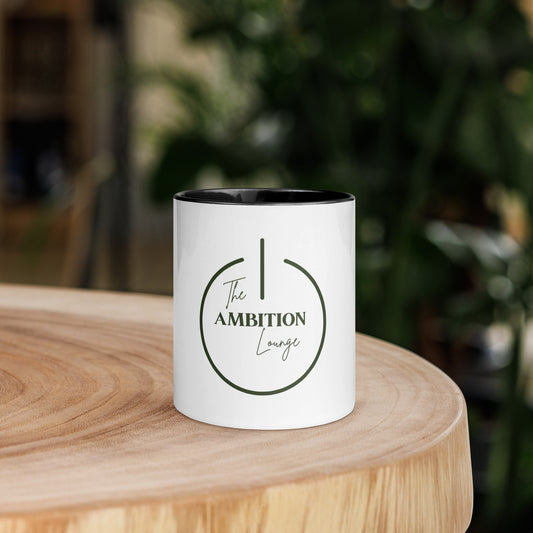 The Ambition Lounge White Ceramic Mug, Black Inside